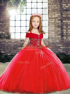 Sleeveless Brush Train Beading Lace Up Kids Formal Wear