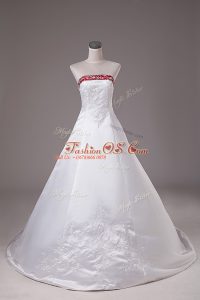 High Quality Sleeveless Beading and Embroidery Lace Up Wedding Gown with White Brush Train