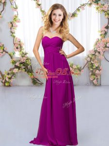 Purple Chiffon Criss Cross Sweetheart Sleeveless Floor Length Bridesmaids Dress Beading
