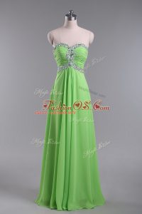 High Class Sleeveless Floor Length Beading and Ruching Zipper Military Ball Gowns with
