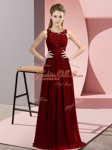 Top Selling Beading and Appliques Bridesmaid Dresses Burgundy Zipper Sleeveless Floor Length