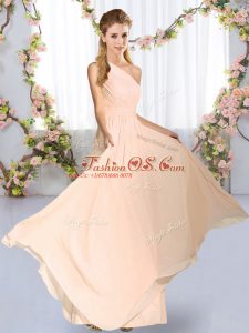 Flare Peach Sleeveless Chiffon Lace Up Bridesmaid Gown for Wedding Party