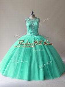 New Style Tulle Sleeveless Floor Length Vestidos de Quinceanera and Beading