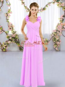 Lilac Lace Up Straps Hand Made Flower Vestidos de Damas Chiffon Sleeveless