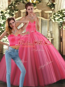 Sweetheart Sleeveless Tulle Quinceanera Gown Beading Lace Up