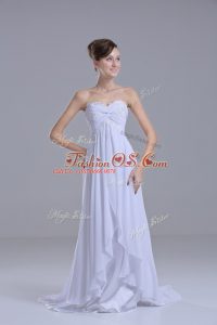 White Empire Lace Wedding Gowns Lace Up Chiffon Sleeveless