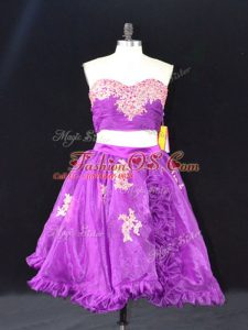Captivating Two Pieces Prom Evening Gown Eggplant Purple Sweetheart Organza Sleeveless Mini Length Zipper