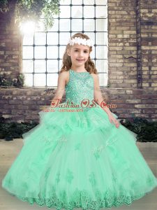 Sleeveless Lace and Appliques Lace Up Little Girls Pageant Dress