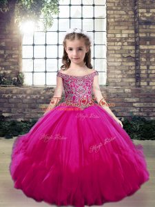 Sleeveless Lace Up Floor Length Beading Little Girls Pageant Gowns