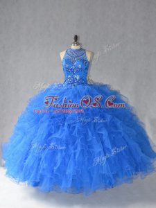 Beautiful Floor Length Royal Blue Quinceanera Dresses Tulle Sleeveless Beading and Ruffles