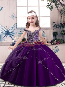 Floor Length Ball Gowns Sleeveless Eggplant Purple Little Girl Pageant Gowns Lace Up