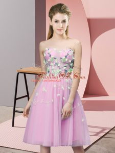 Rose Pink Bridesmaid Dress Wedding Party with Appliques Sweetheart Sleeveless Lace Up