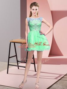 Attractive Apple Green Tulle Zipper Bateau Sleeveless Mini Length Prom Party Dress Beading