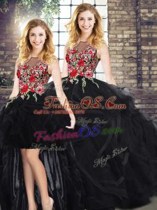 Edgy Sleeveless Zipper Floor Length Embroidery and Ruffles Ball Gown Prom Dress