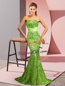 Lovely Mermaid Sleeveless Dress for Prom Sweep Train Zipper