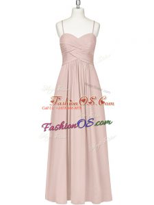 Charming Floor Length Zipper Homecoming Dress Baby Pink for Prom and Party with Ruching