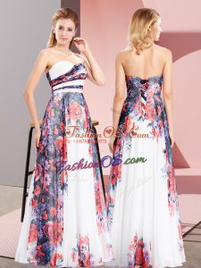 White Lace Up Evening Dress Pattern Sleeveless Floor Length