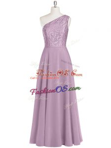 Purple Zipper One Shoulder Lace Homecoming Dress Chiffon Sleeveless