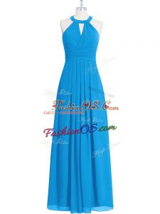 Custom Designed Blue Zipper Prom Party Dress Ruching Sleeveless Floor Length