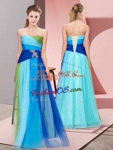 Empire Prom Party Dress Multi-color Sweetheart Chiffon Sleeveless Floor Length Lace Up