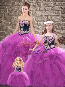 Floor Length Purple Quinceanera Dress Tulle Sleeveless Beading and Embroidery