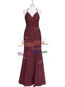 Burgundy Spaghetti Straps Criss Cross Ruching Prom Party Dress Sleeveless