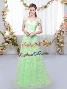 Colorful Cap Sleeves Floor Length Appliques Lace Up Court Dresses for Sweet 16 with