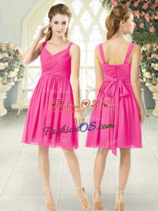 Hot Pink Prom Dress Prom and Party with Ruching Straps Sleeveless Zipper