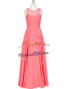 Sleeveless Floor Length Lace and Belt Zipper Homecoming Dress with Watermelon Red