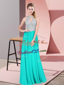 Sleeveless Backless Floor Length Beading and Lace Prom Gown
