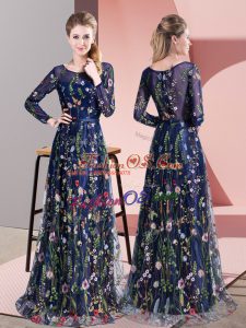 Multi-color Party Dress Wholesale Prom and Party with Pattern Scoop Long Sleeves Sweep Train Zipper
