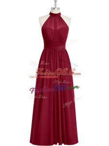 Floor Length Burgundy Evening Dress Chiffon Sleeveless Ruching
