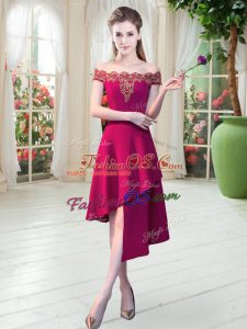 Latest Asymmetrical Wine Red Prom Party Dress Off The Shoulder Sleeveless Zipper