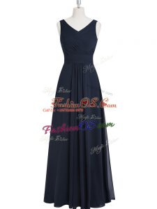 Fashion Sleeveless Chiffon Floor Length Zipper Prom Party Dress in Black with Ruching