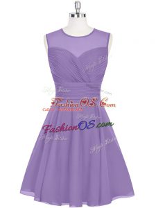 High Class Purple A-line Scoop Sleeveless Chiffon Mini Length Zipper Ruching Prom Evening Gown