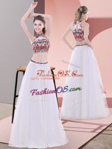 Edgy Sleeveless Embroidery Lace Up Prom Gown