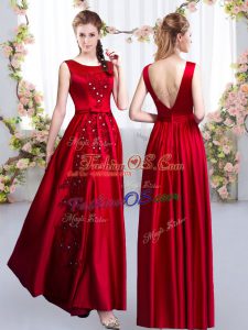 Red Scoop Neckline Beading and Appliques Vestidos de Damas Sleeveless Backless