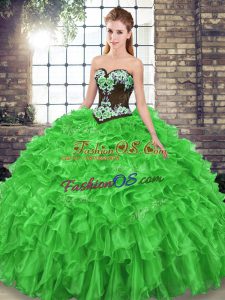 Clearance 15th Birthday Dress Military Ball and Sweet 16 and Quinceanera with Embroidery and Ruffles Sweetheart Sleeveless Sweep Train Lace Up