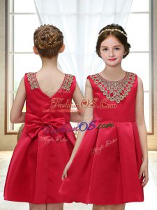 Perfect Red Sleeveless Satin Zipper Toddler Flower Girl Dress for Wedding Party