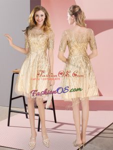 Pretty Sequined Half Sleeves Knee Length Homecoming Dress and Ruching