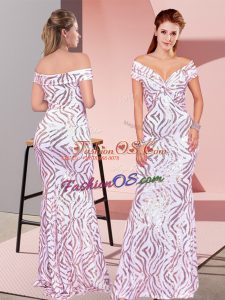Superior Off The Shoulder Sleeveless Zipper Dress for Prom Multi-color Sequined