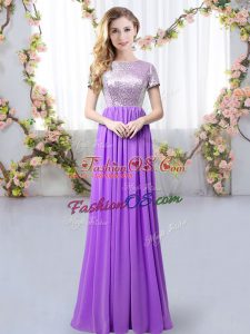Flirting Purple Scoop Neckline Sequins Bridesmaids Dress Short Sleeves Zipper