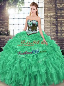 Sleeveless Sweep Train Embroidery and Ruffles Lace Up Quinceanera Gowns