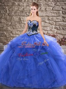 Best Sweetheart Sleeveless Lace Up Sweet 16 Dress Blue Tulle