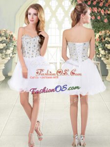 New Arrival White Sweetheart Neckline Beading Party Dress for Girls Sleeveless Lace Up