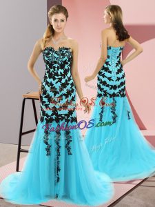 Sleeveless Sweep Train Lace Up Appliques Dress for Prom