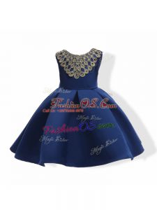 Ball Gowns Little Girl Pageant Dress Navy Blue Scoop Satin Sleeveless Mini Length Zipper