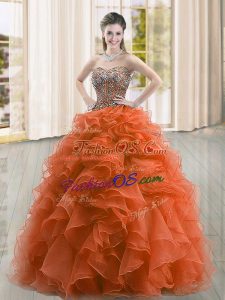 Suitable Beading and Ruffles Quince Ball Gowns Rust Red Lace Up Sleeveless Floor Length