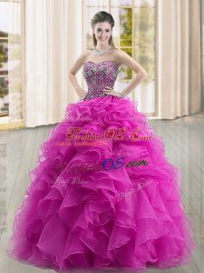 Flirting Sweetheart Sleeveless Lace Up Sweet 16 Dresses Fuchsia Organza