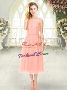 Elegant Peach Sleeveless Chiffon Zipper Dress for Prom for Prom and Party
